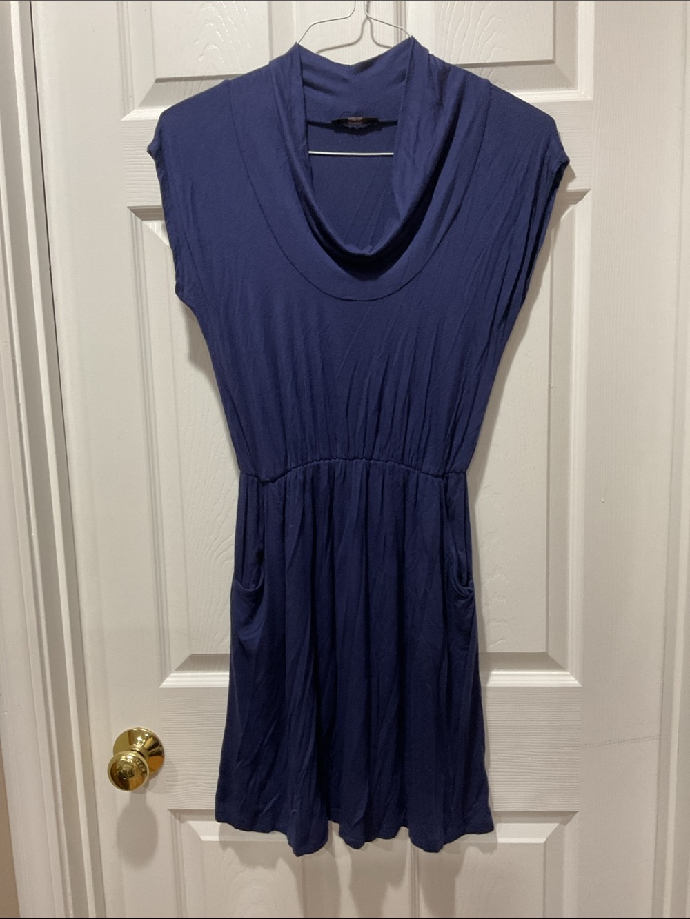 Soft navy blue dress with pockets & cowl neck S